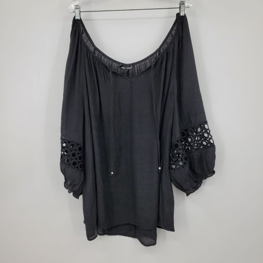 Ashley Stewart Black Crochet Cutout Sleeves‎ Women's Blouse Shirt 26/28